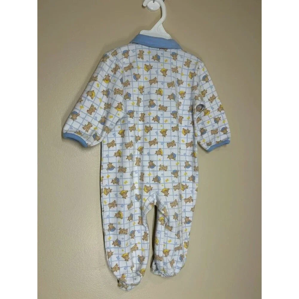 Vintage Tudoe Little 6-9M Boy Polo Collar Teddy Bear Footed Snap Sleeper Pajamas
